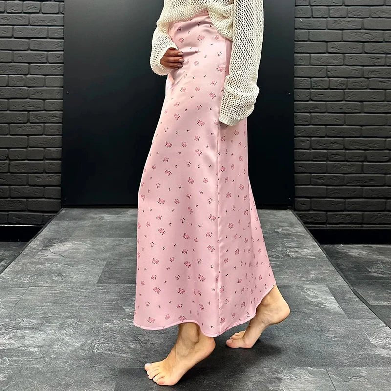 ZEYA - Sophia High Waist Satin Printed Midi Skirt
