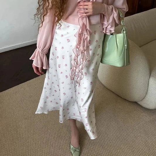 ZEYA - Sophia High Waist Satin Printed Midi Skirt