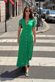 Emma Ribbed Knit Polo Maxi Dress
