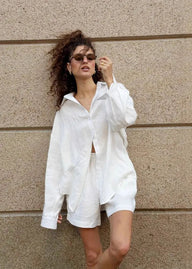 Conjunto Jessica blanco de camisa y shorts de algodón