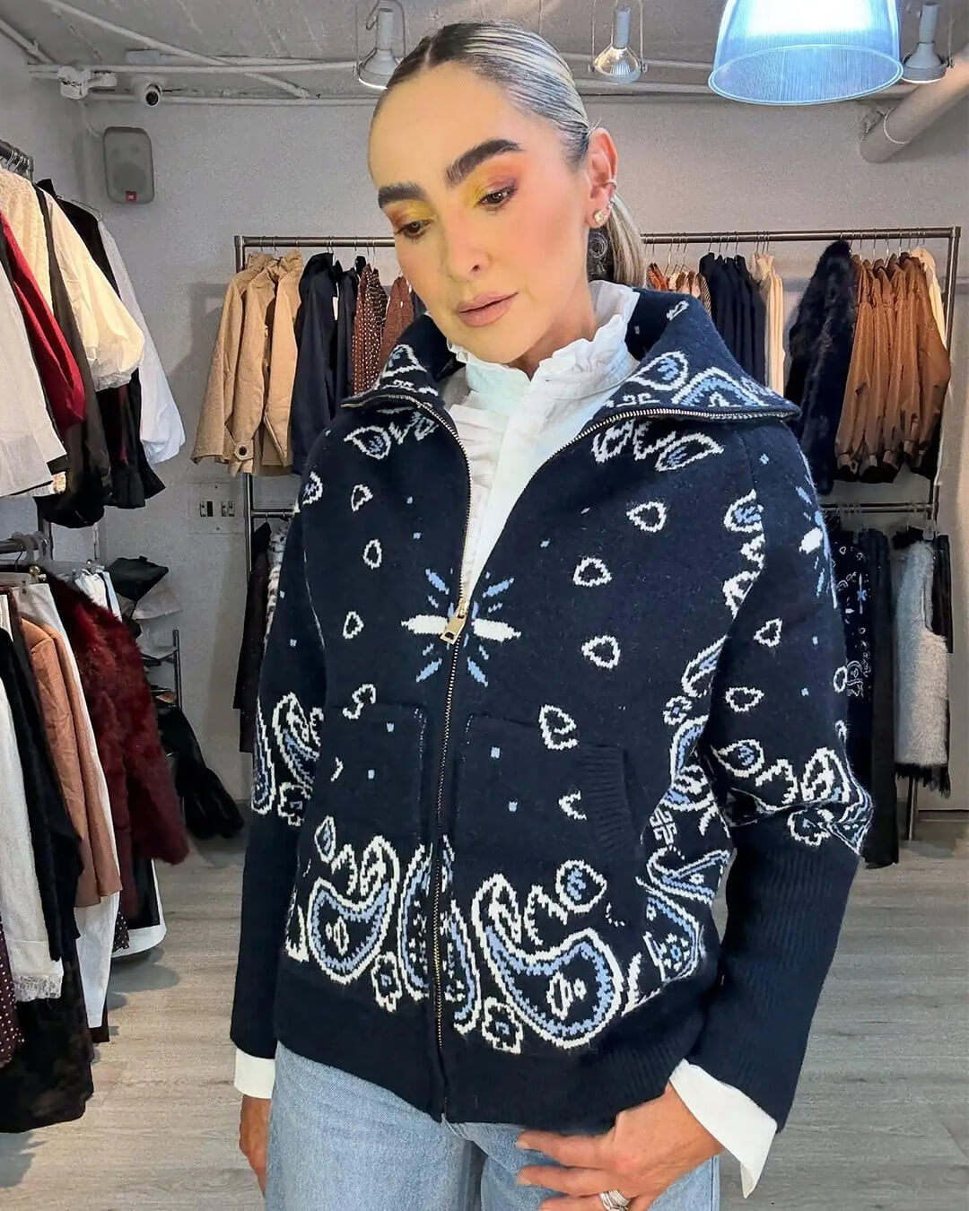 Cárdigan Stacey de Punto con Estampado Paisley
