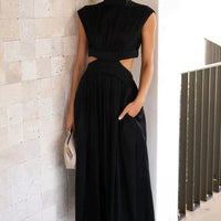 Syra High-Neck Midi Dress with Waist Cutouts
