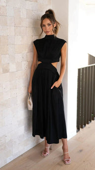 Vestido midi Syra de cuello alto con aberturas en la cintura