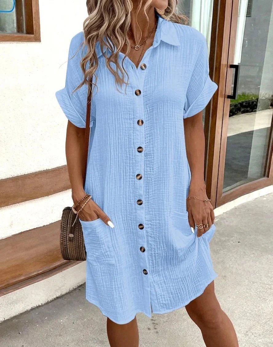 ZEYA - Themis Cotton Linen V-Neck Mini Dress