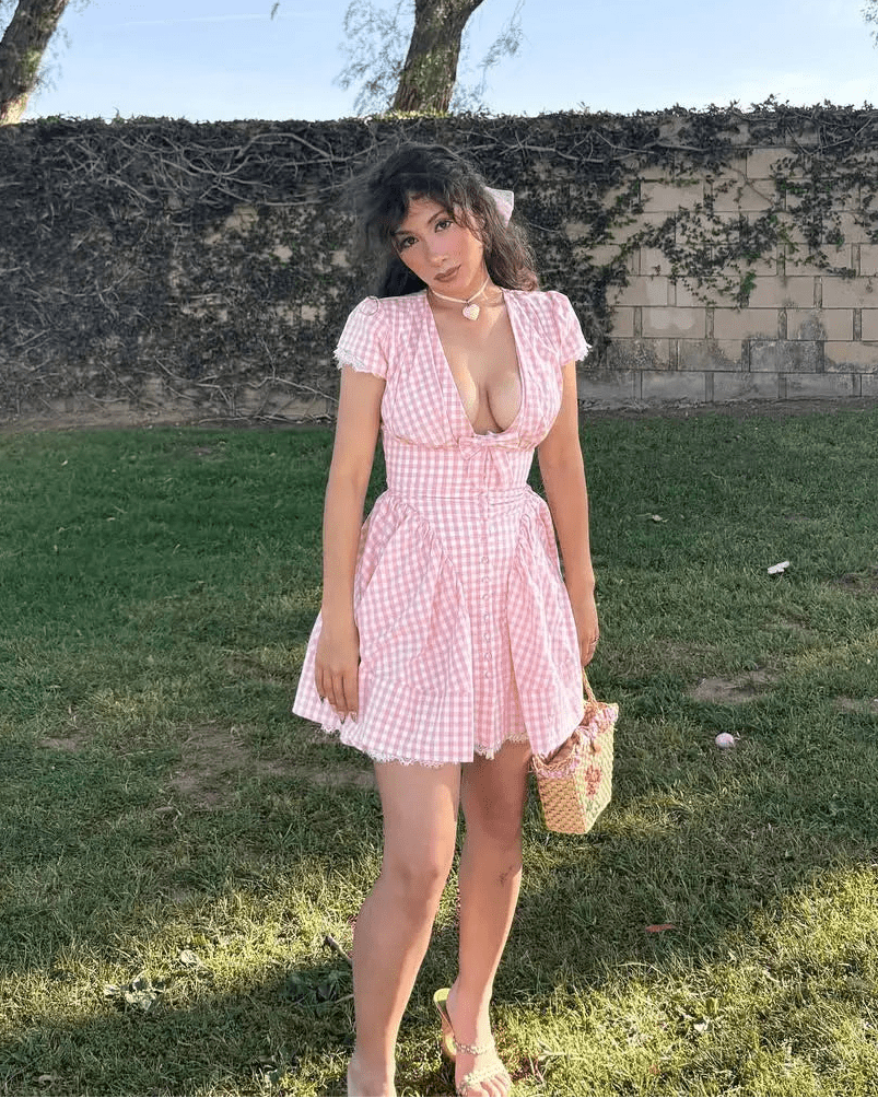 ZEYA - Vesna Pink Plaid Bow Mini Dress
