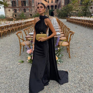 Nadia vestido de noche de satén con lazos y espalda descubierta