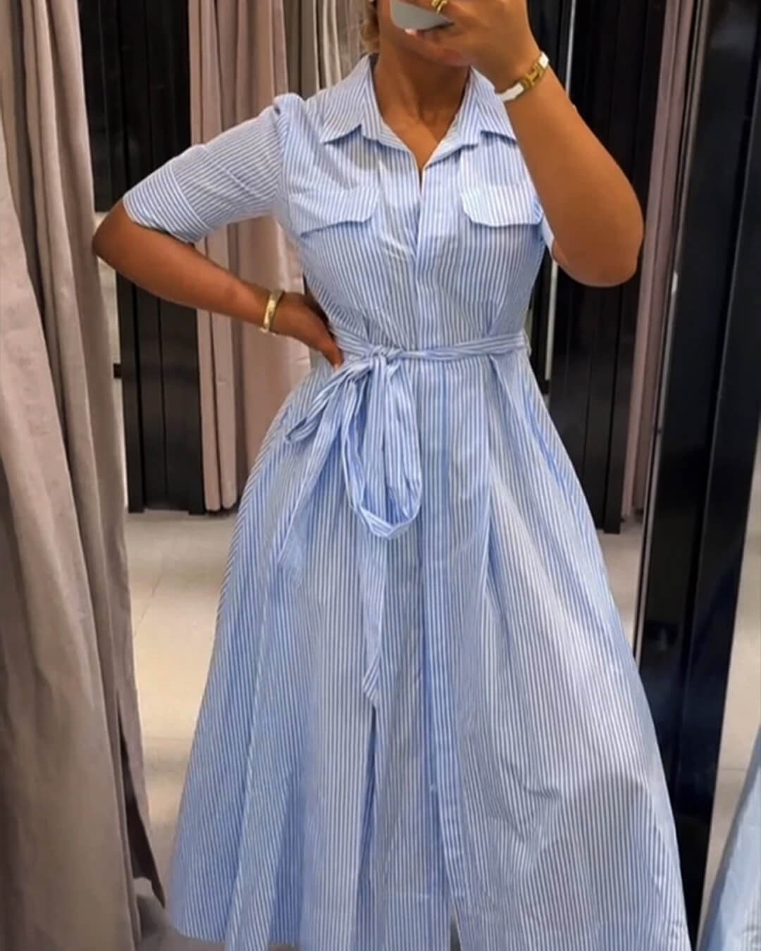 ZEYA - Winona Striped Lace-Up Collar Maxi Dress