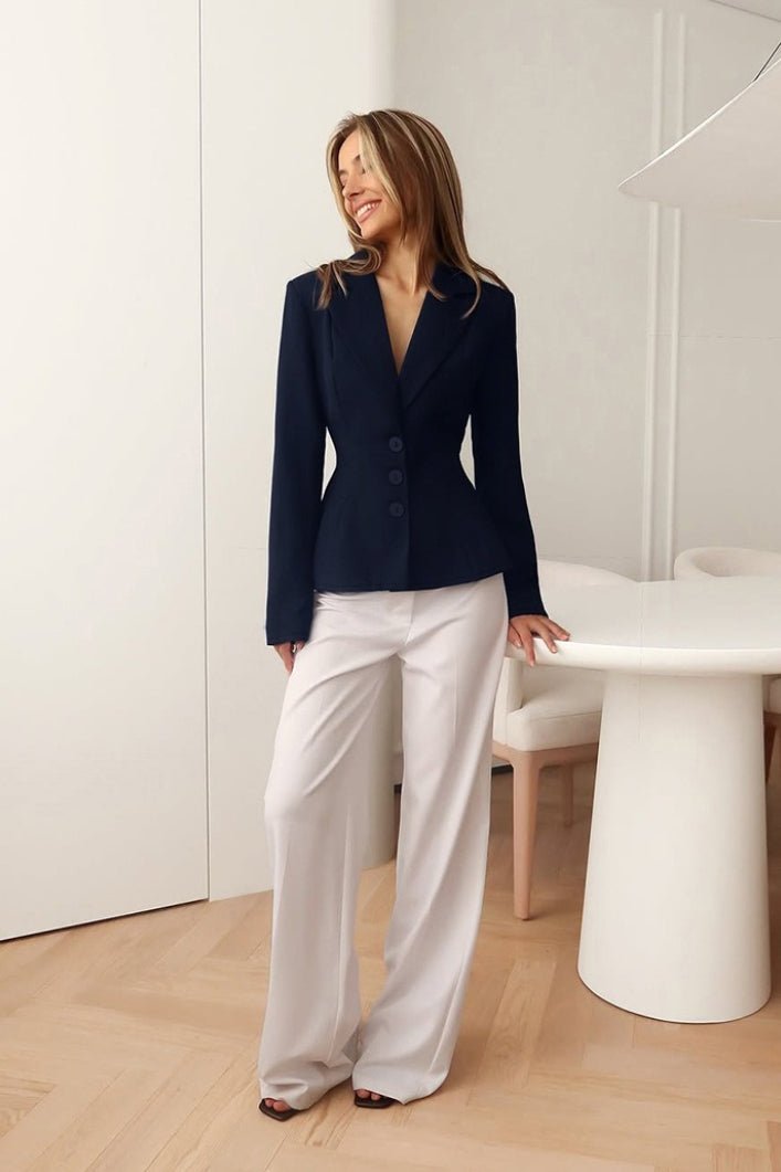 ZEYA - Yui Fitted V - Neck Padded Shoulder Blazer
