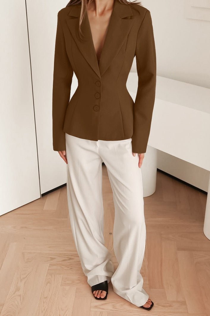 ZEYA - Yui Fitted V - Neck Padded Shoulder Blazer