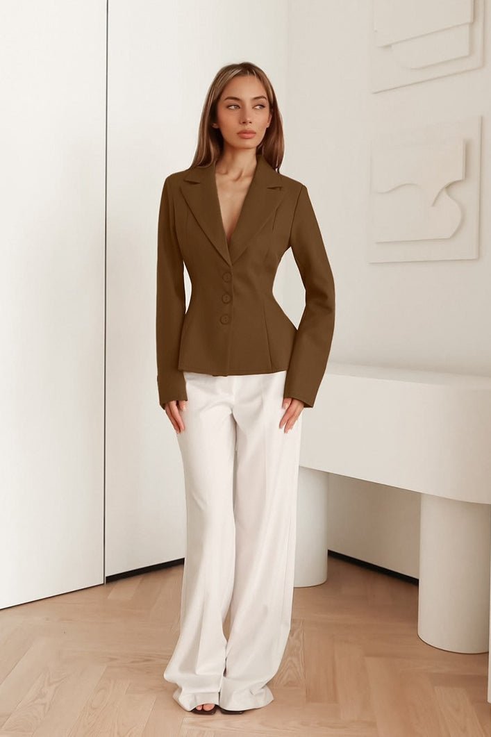 ZEYA - Yui Fitted V - Neck Padded Shoulder Blazer