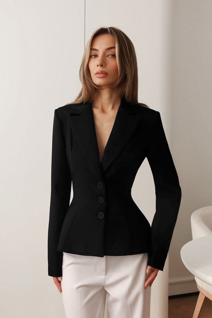 ZEYA - Yui Fitted V - Neck Padded Shoulder Blazer