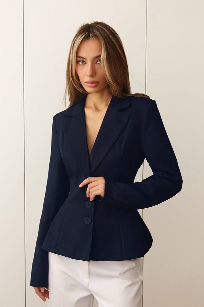 ZEYA - Yui Fitted V - Neck Padded Shoulder Blazer