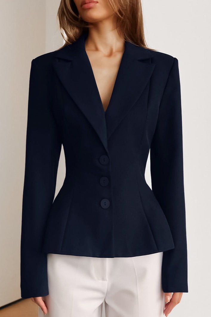 ZEYA - Yui Fitted V - Neck Padded Shoulder Blazer