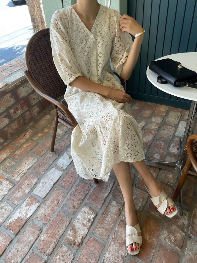 ZEYA - Zelia V - Neck Embroidered Maxi Dress