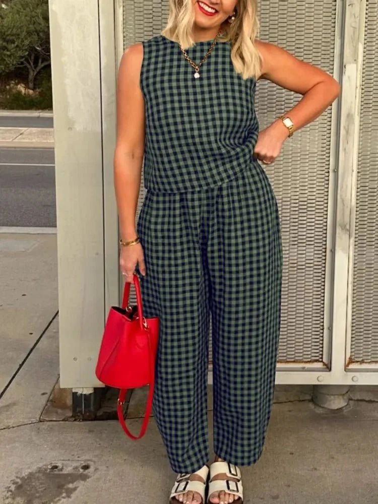 ZEYA - Zinnia Plaid Vest and Pants Set