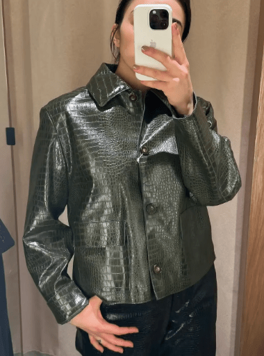 ZEYA - Zoe Crocodile Embossed Leather Jacket